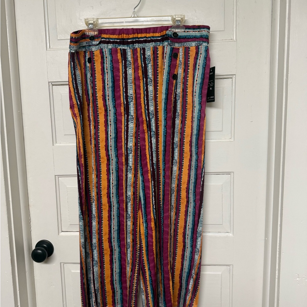 Robert Louis Multicolor Striped Button-Front Wide-Leg Pants
